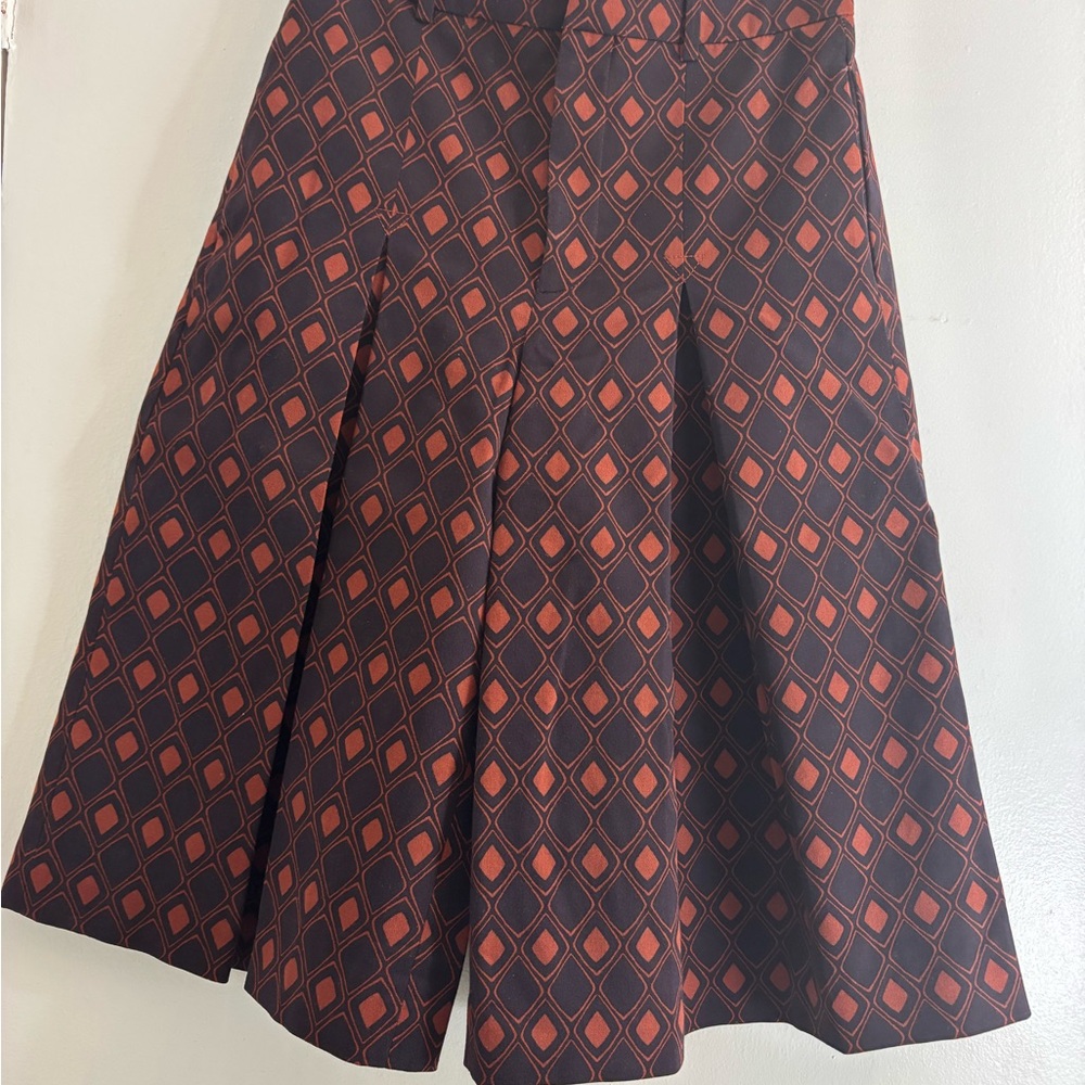 Zara ZW Collection Pleated Shorts in Burgundy Featuring a Diamond Pattern